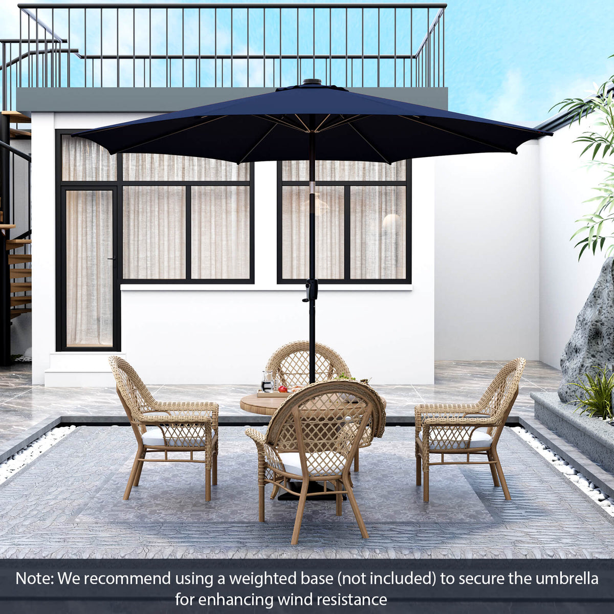 10 FT Patio Umbrella with 112 Solar LED Lights, Navy