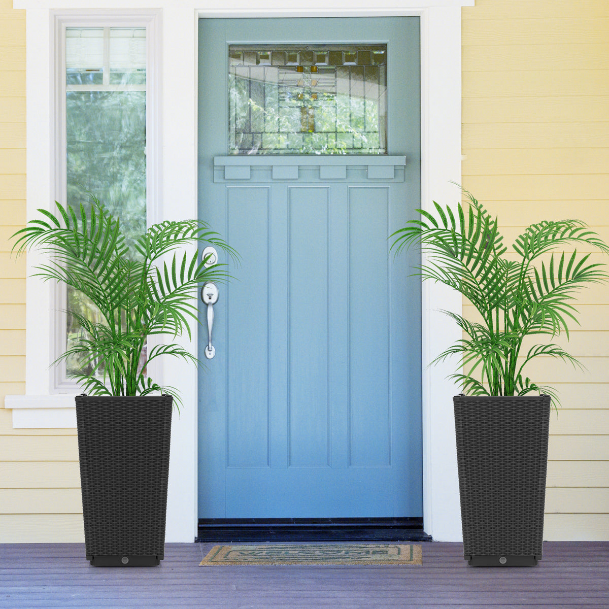 Wicker Flower Pots Set of 2 with Drainage - 22.5 Inch, Black