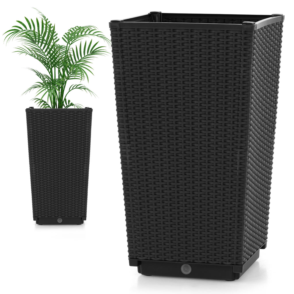 Wicker Flower Pots Set of 2 with Drainage - 22.5 Inch, Black