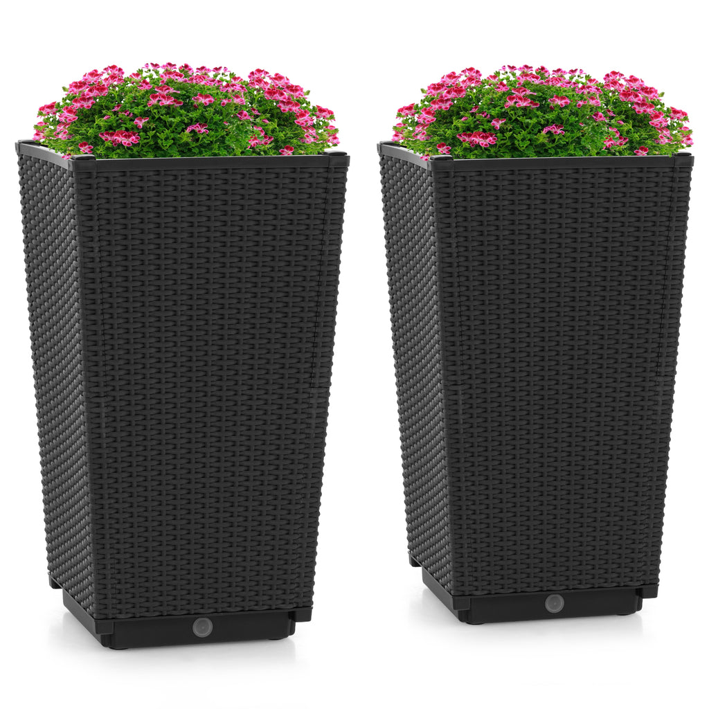 Wicker Flower Pots Set of 2 with Drainage - 22.5 Inch, Black