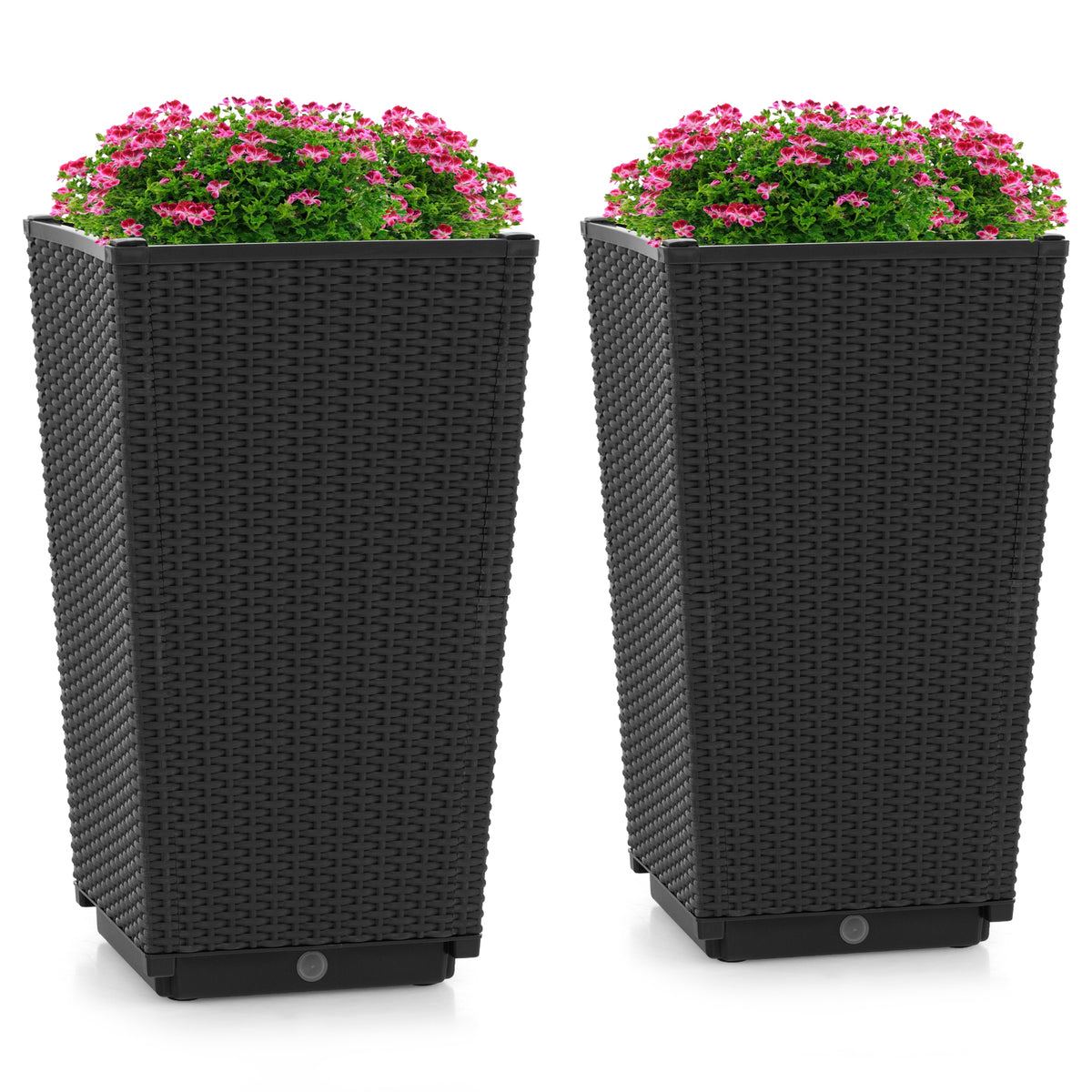 Wicker Flower Pots Set of 2 with Drainage - 22.5 Inch, Black