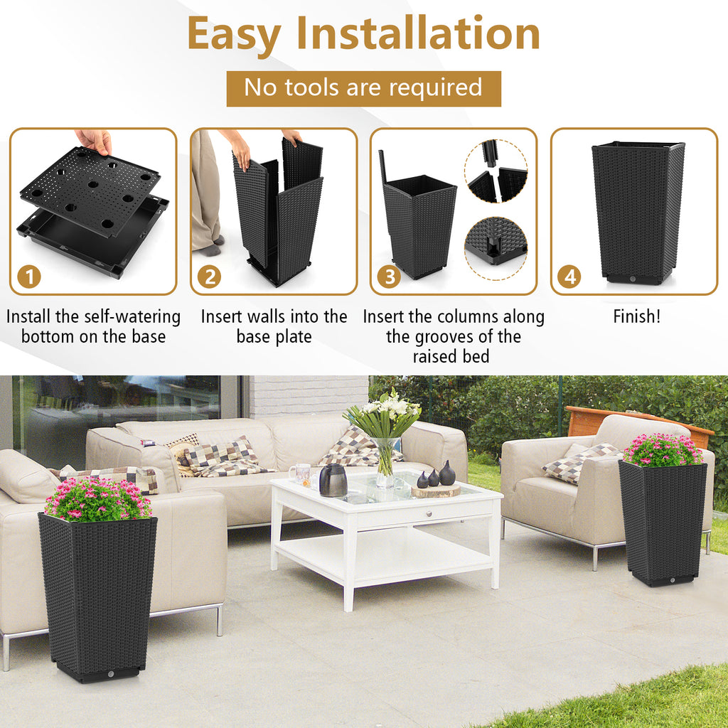 Wicker Flower Pots Set of 2 with Drainage - 22.5 Inch, Black