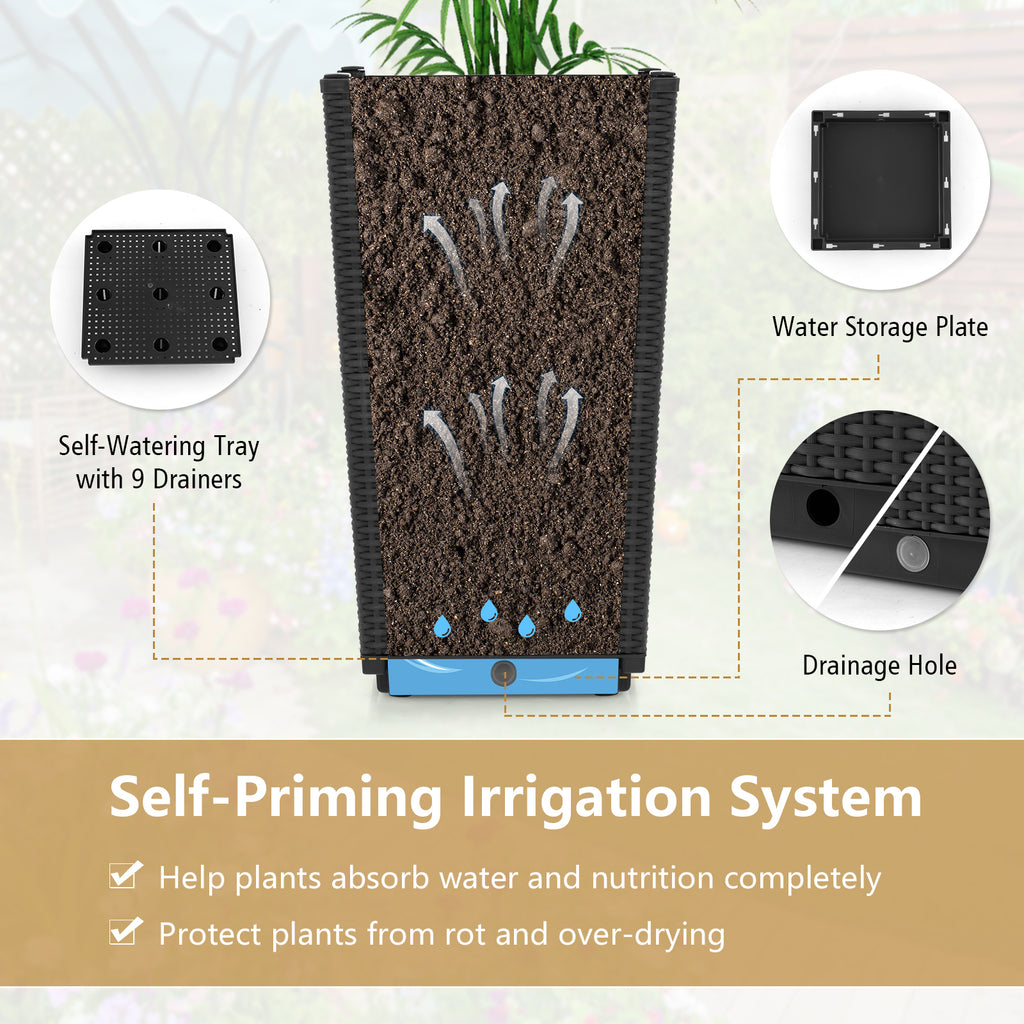 Wicker Flower Pots Set of 2 with Drainage - 22.5 Inch, Black