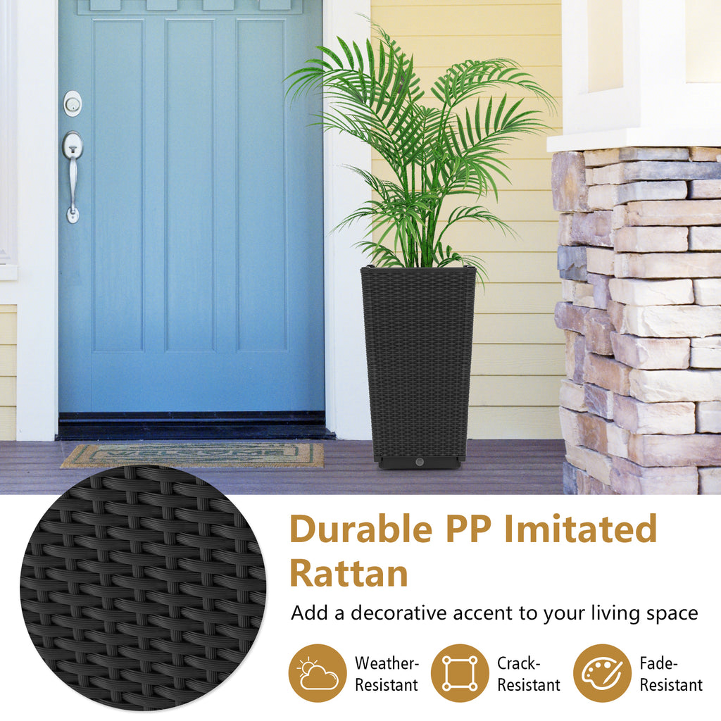 Wicker Flower Pots Set of 2 with Drainage - 22.5 Inch, Black