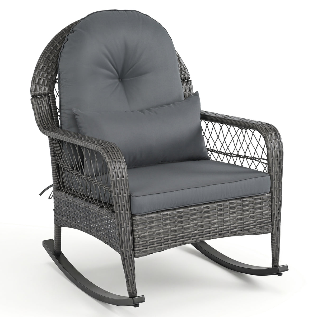 Patio Rattan Rocking Chair with Cushions - Brown, Navy
