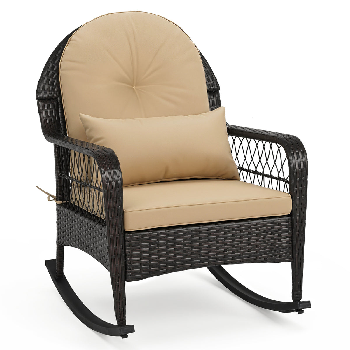 Outdoor Wicker Rocking Chair with Anti-Tip Stoppers 400 LBS for Porch