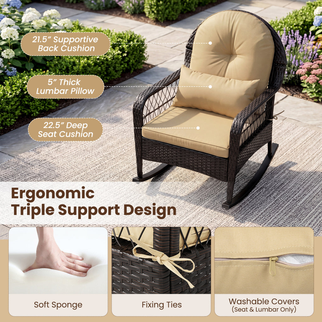 Outdoor Wicker Rocking Chair with Anti-Tip Stoppers 400 LBS for Porch