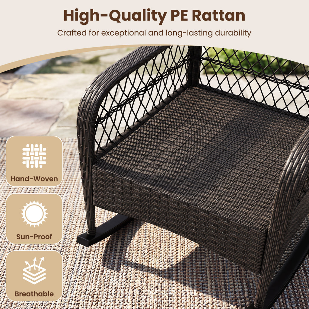 Outdoor Wicker Rocking Chair with Anti-Tip Stoppers 400 LBS for Porch