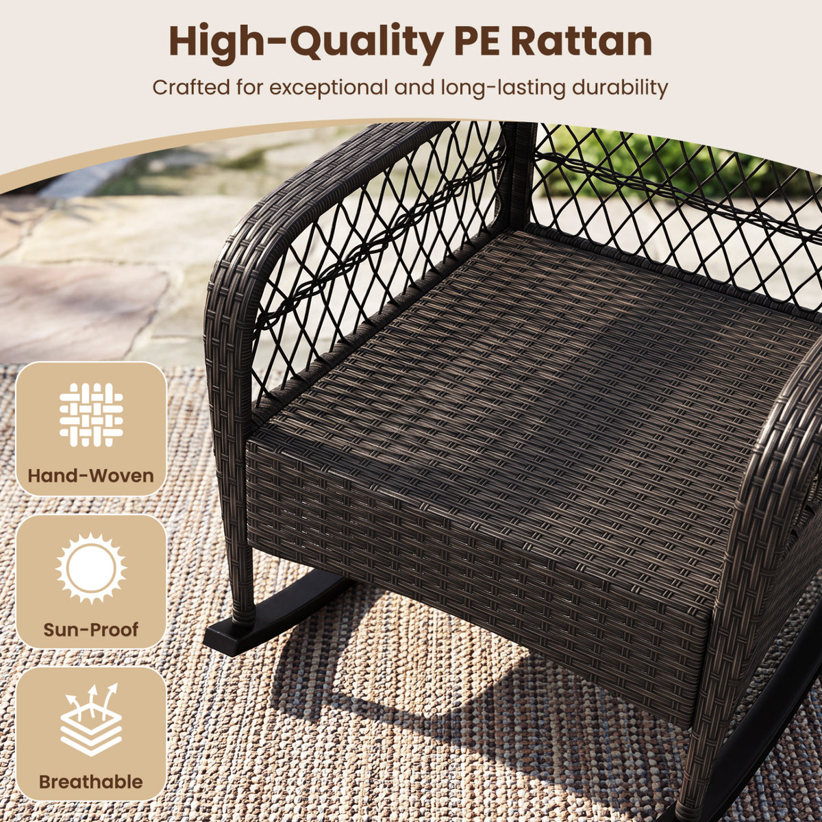 Outdoor Wicker Rocking Chair with Anti-Tip Stoppers 400 LBS for Porch
