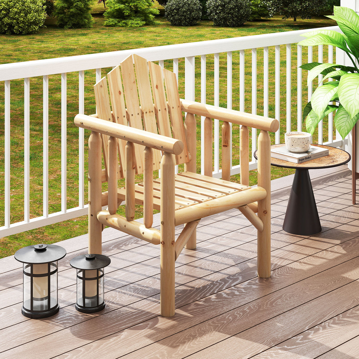 Outdoor Wood Armchair with Armrests - Natural