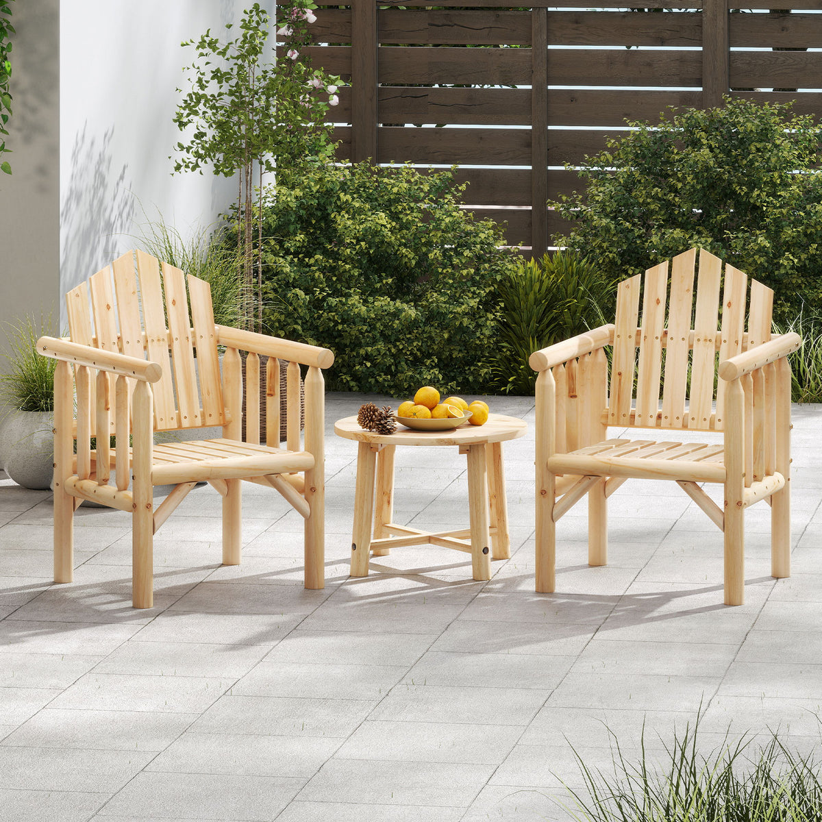 Outdoor Wood Armchair with Armrests - Natural