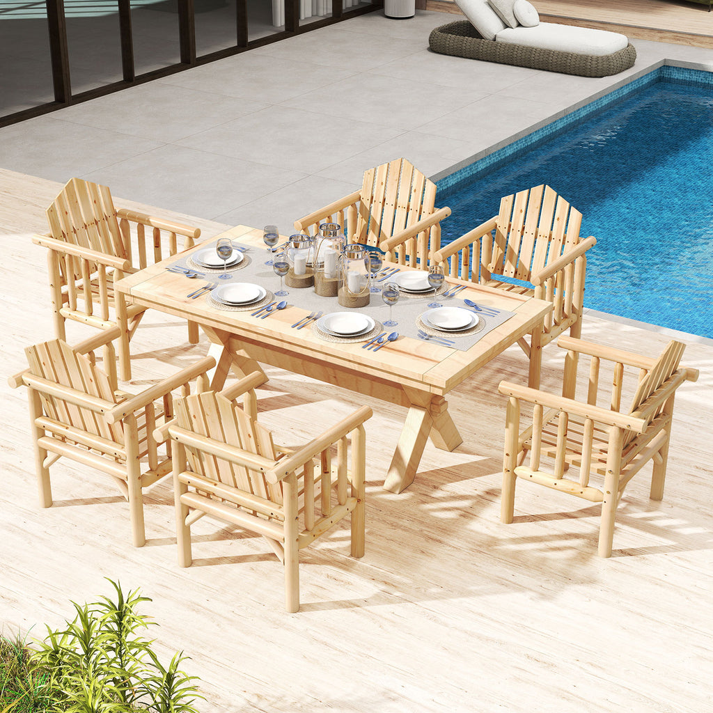 Outdoor Wood Armchair with Armrests - Natural
