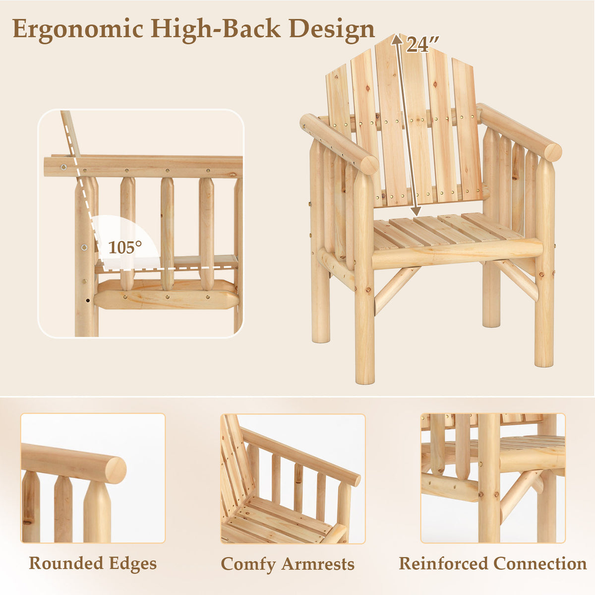 Outdoor Wood Armchair with Armrests - Natural