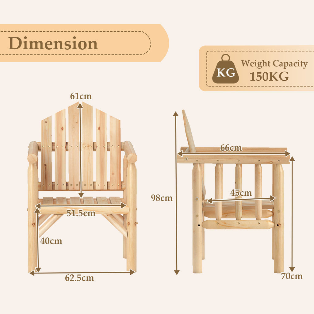 Outdoor Wood Armchair with Armrests - Natural