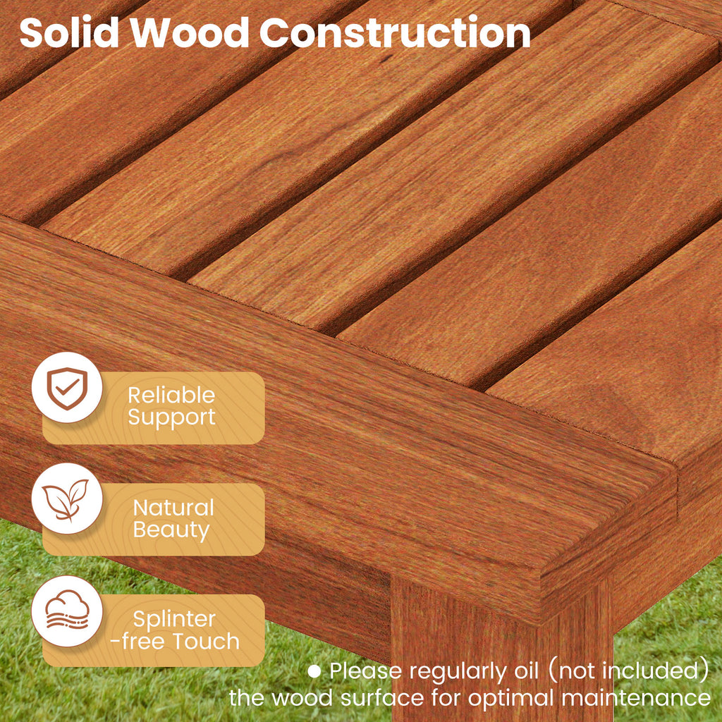 Outdoor Wood Bench 2-Person Backless Patio Garden with Slatted Seat
