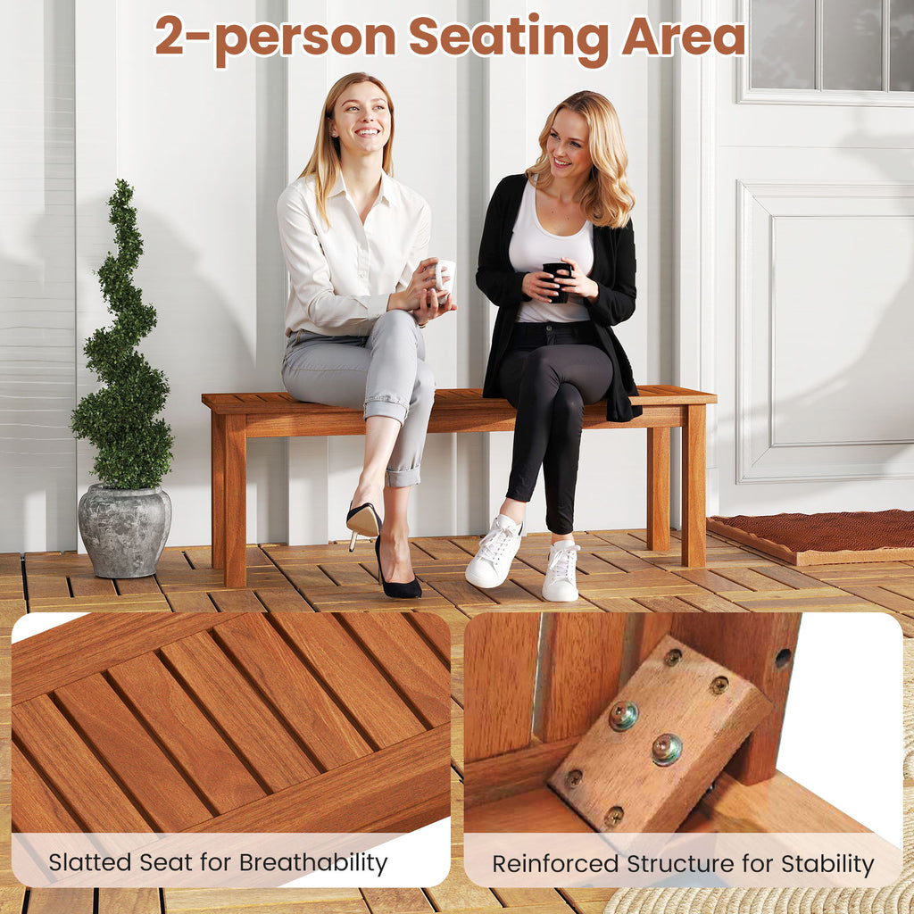Outdoor Wood Bench 2-Person Backless Patio Garden with Slatted Seat