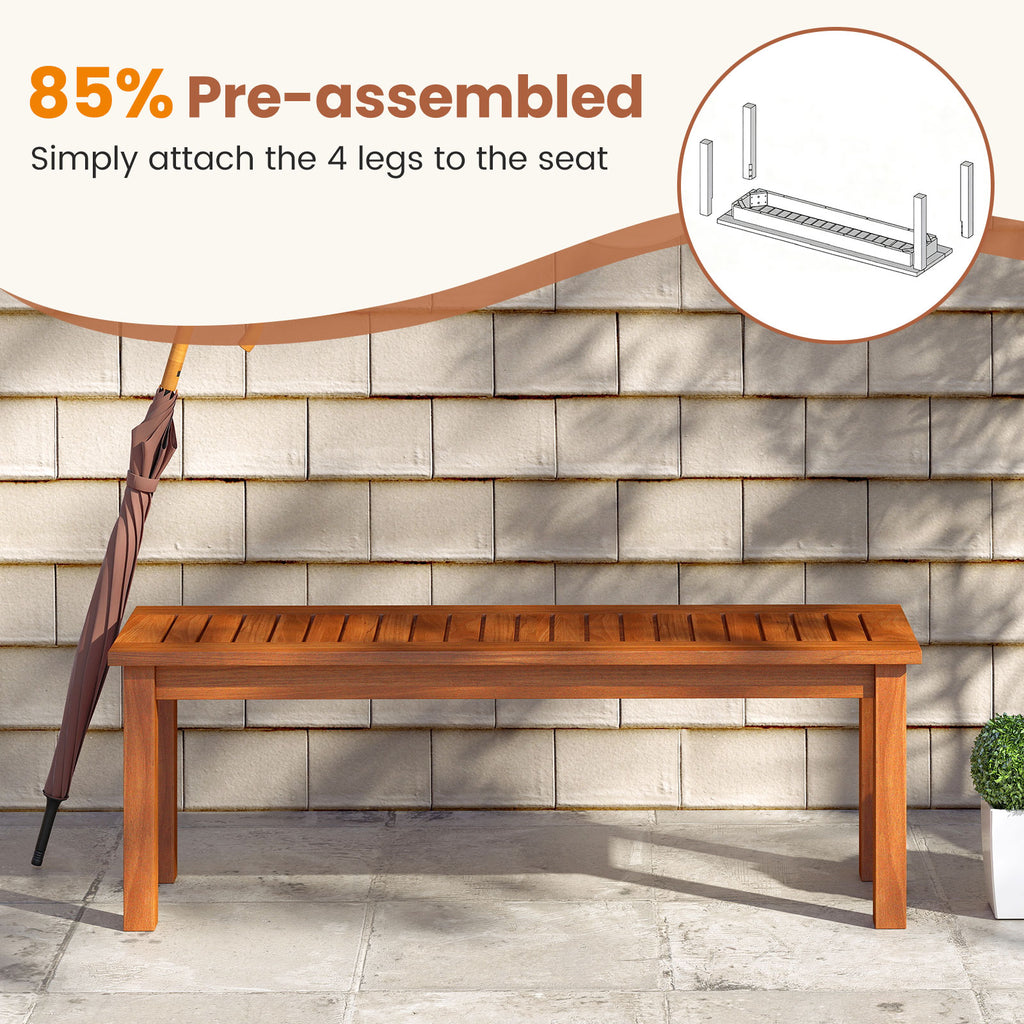 Outdoor Wood Bench 2-Person Backless Patio Garden with Slatted Seat