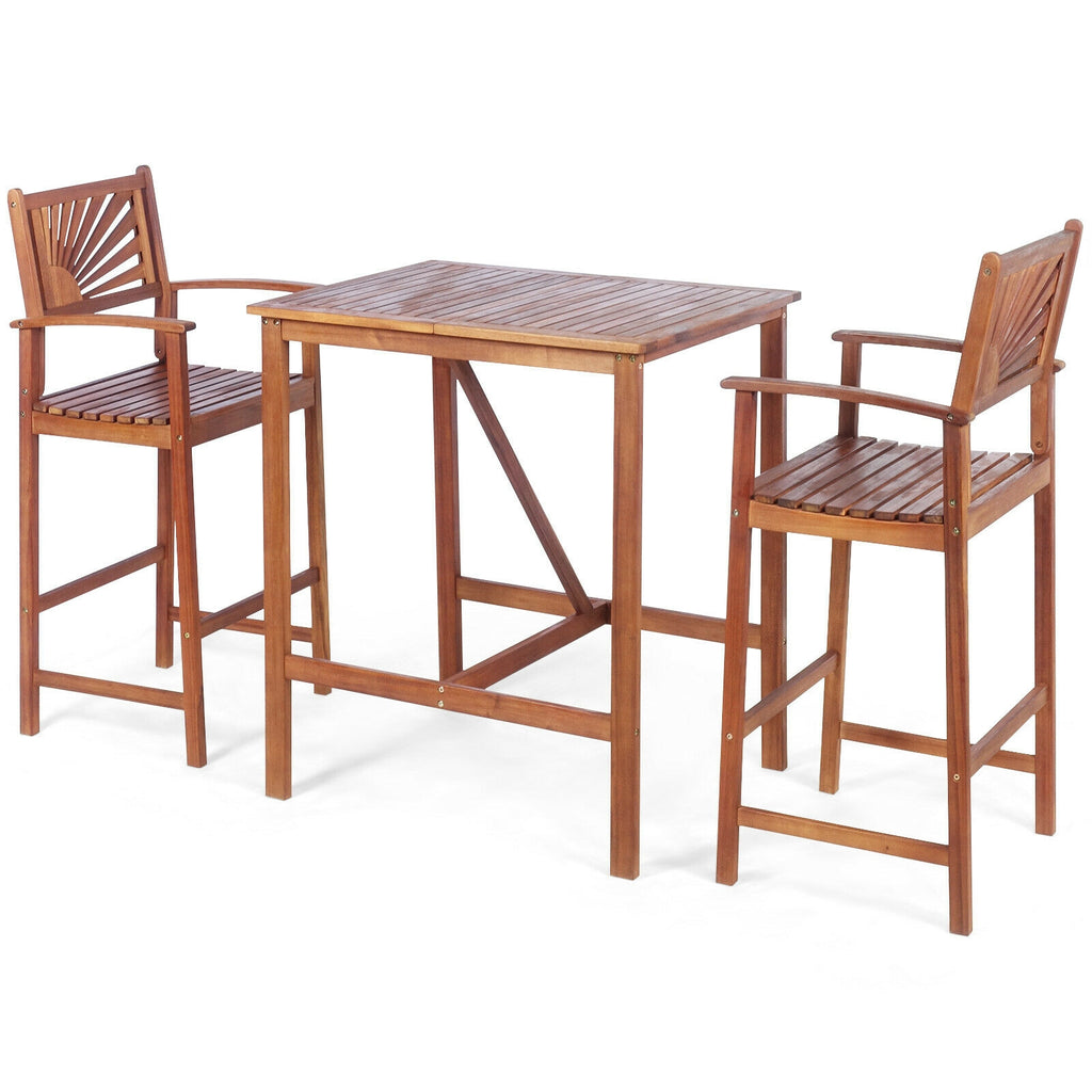 Outdoor Wood Picnic Table with Benches & Bar Table Set