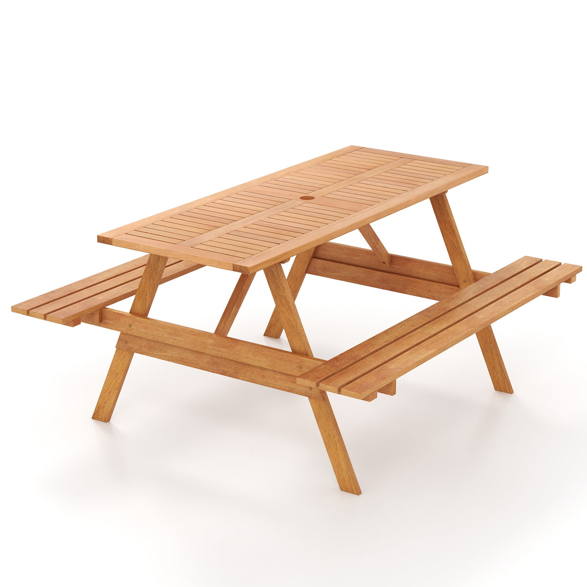 Outdoor Wood Picnic Table with Benches & Bar Table Set
