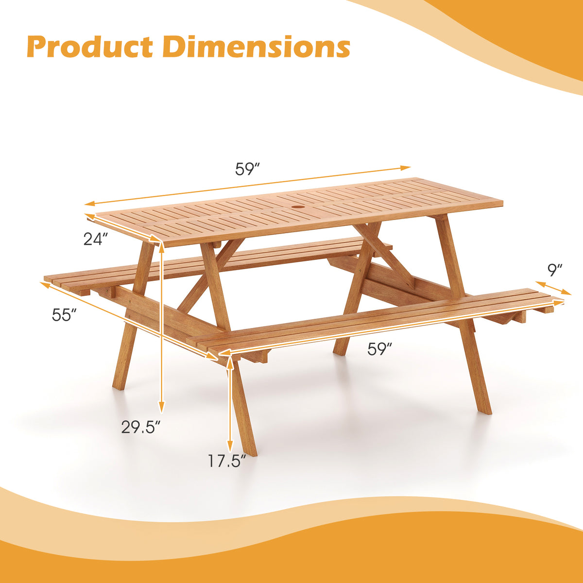 Outdoor Wood Picnic Table with Benches & Bar Table Set