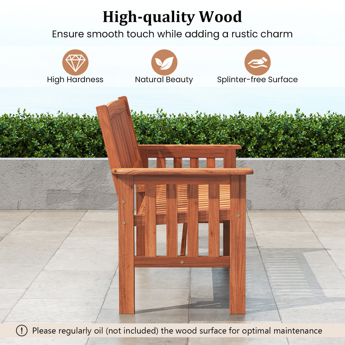 Wood Garden Bench 2-Person with Backrest - 41.5 Inch