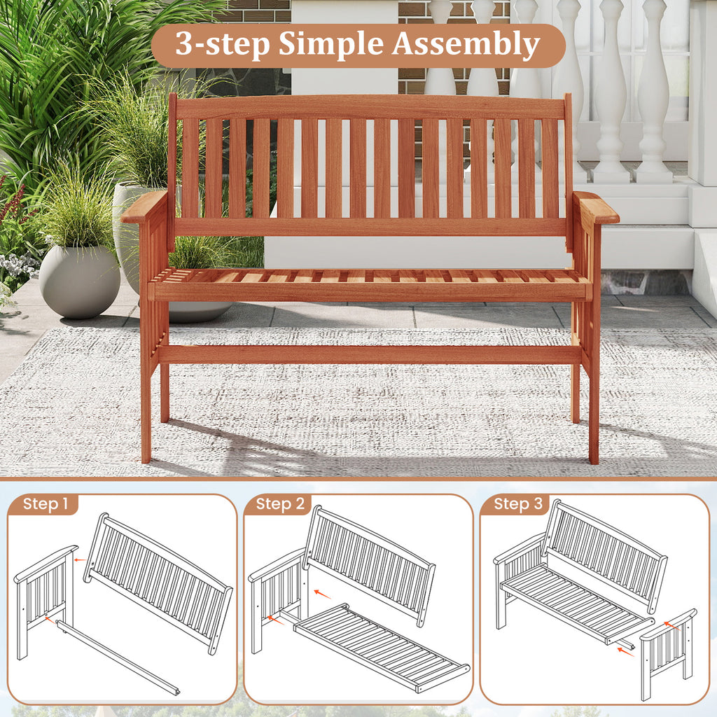 Wood Garden Bench 2-Person with Backrest - 41.5 Inch