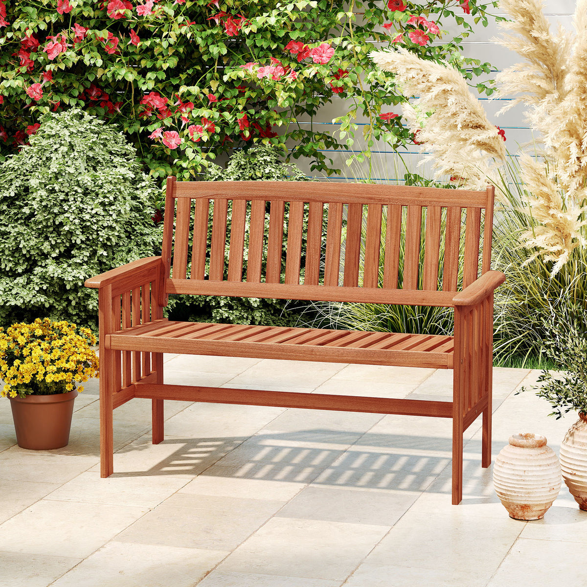 Wood Garden Bench 2-Person with Backrest - 41.5 Inch