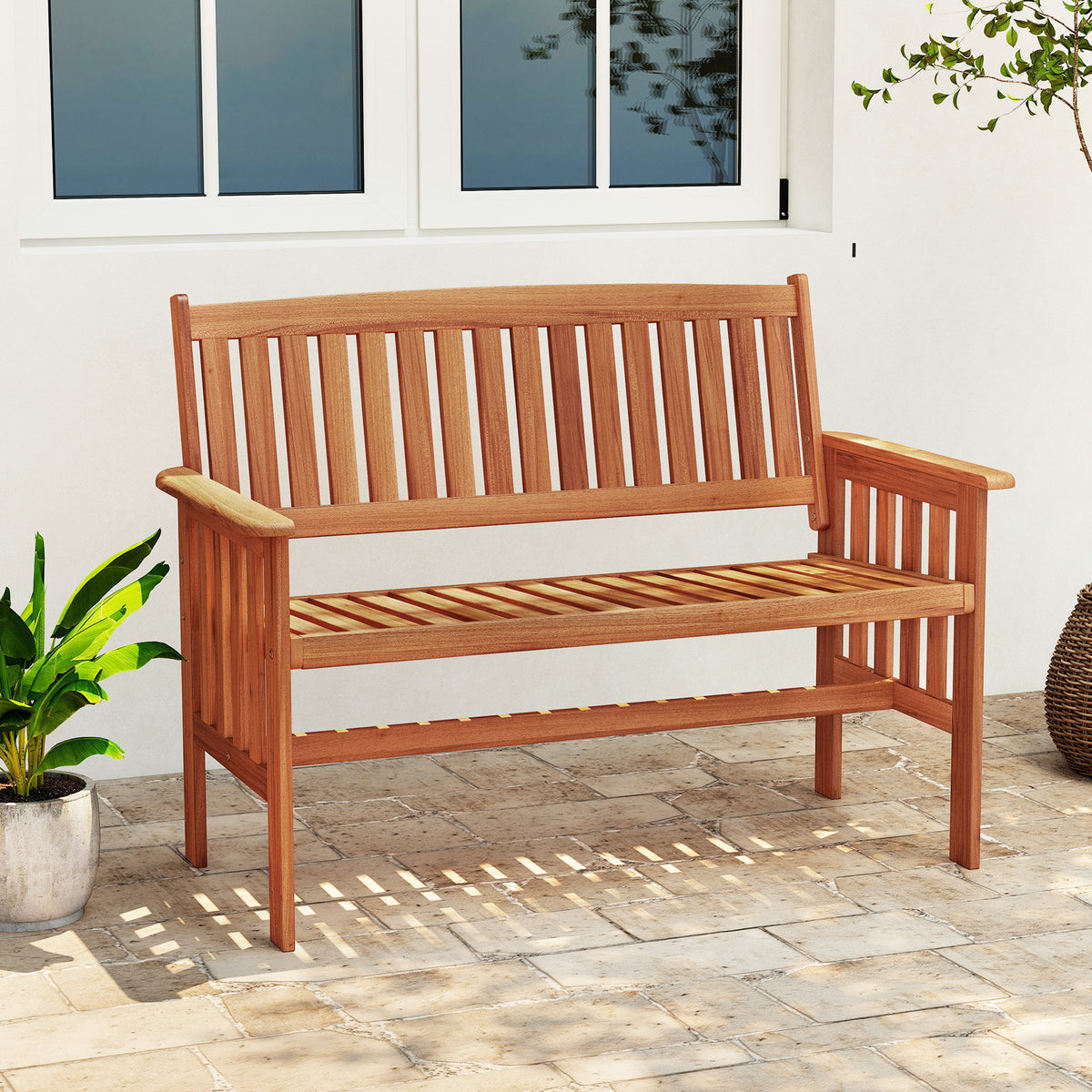 Wood Garden Bench 2-Person with Backrest - 41.5 Inch