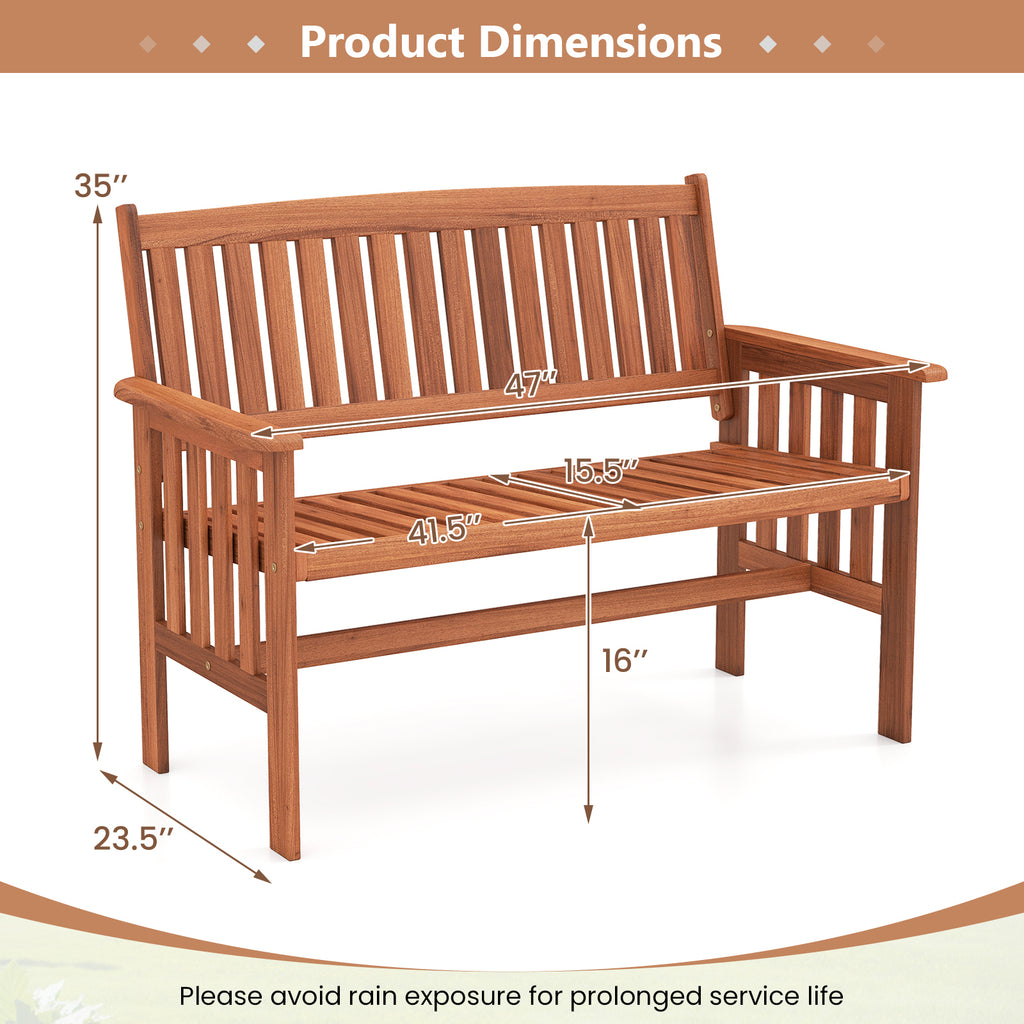 Wood Garden Bench 2-Person with Backrest - 41.5 Inch
