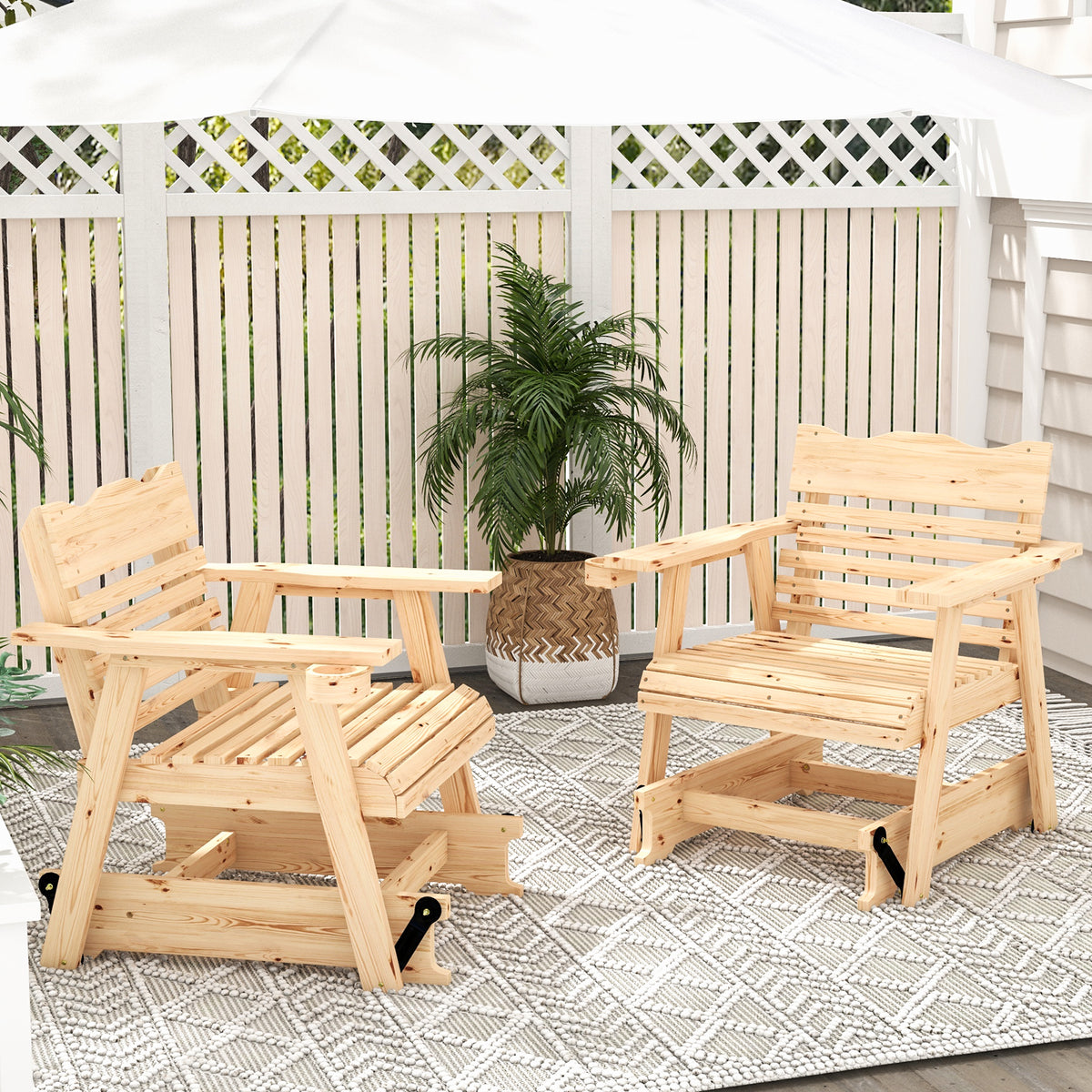 Outdoor Rocking Chair with High Back & Widened Armrests - Brown