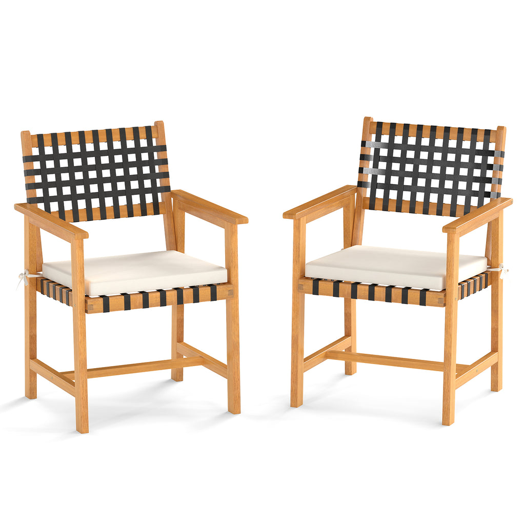 Outdoor Wooden Dining Chairs Set of 2 with Armrests - White