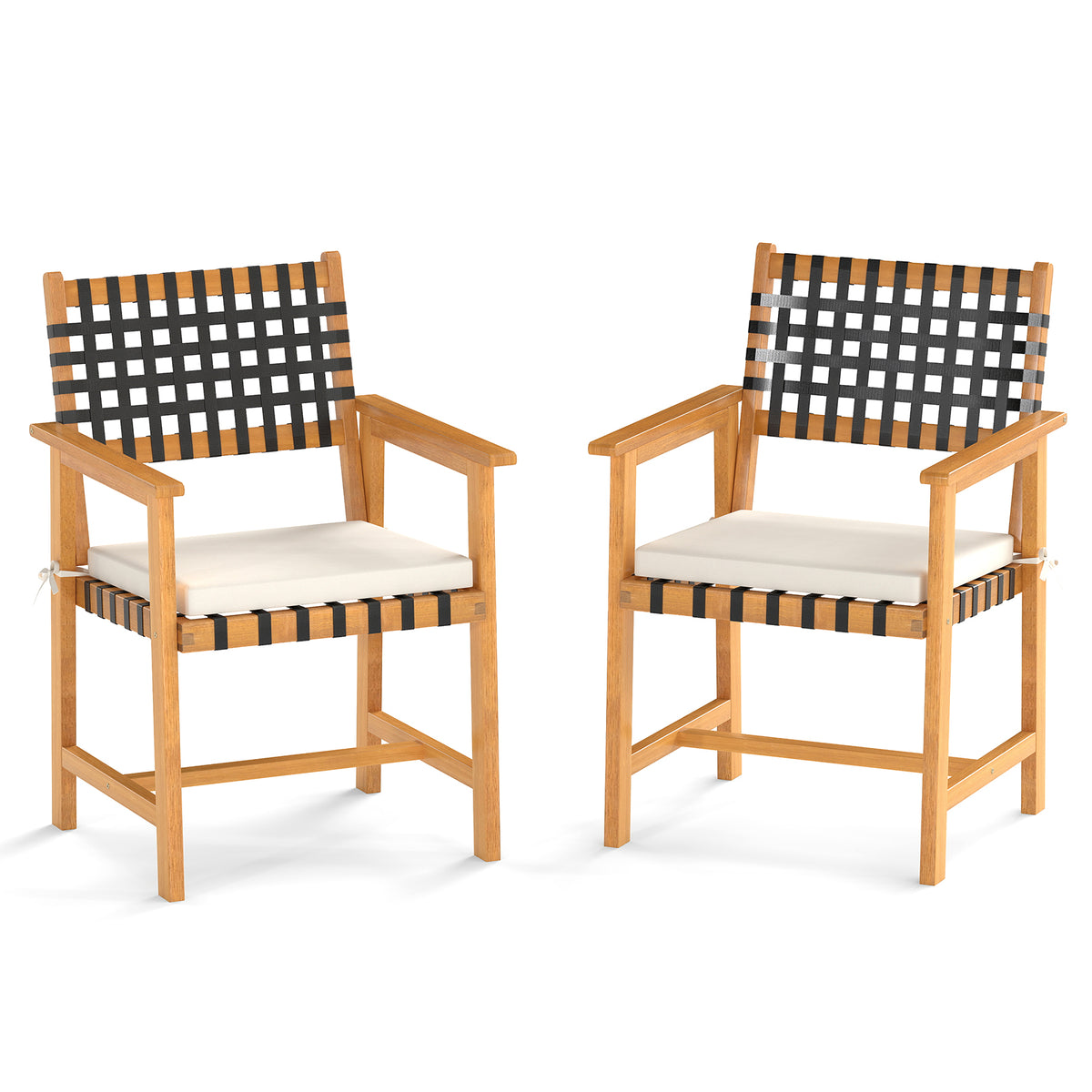 Outdoor Wooden Dining Chairs Set of 2 with Armrests - White