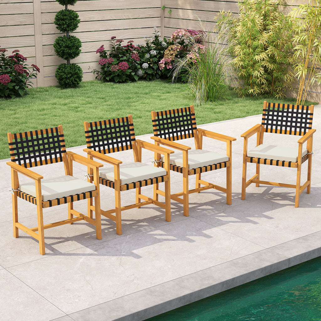 Outdoor Wooden Dining Chairs Set of 2 with Armrests - White