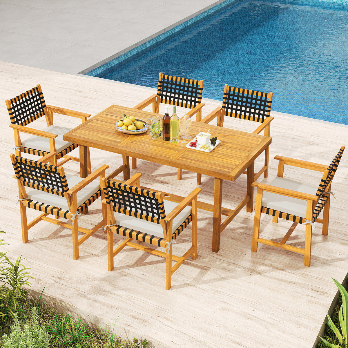 Outdoor Wooden Dining Chairs Set of 2 with Armrests - White