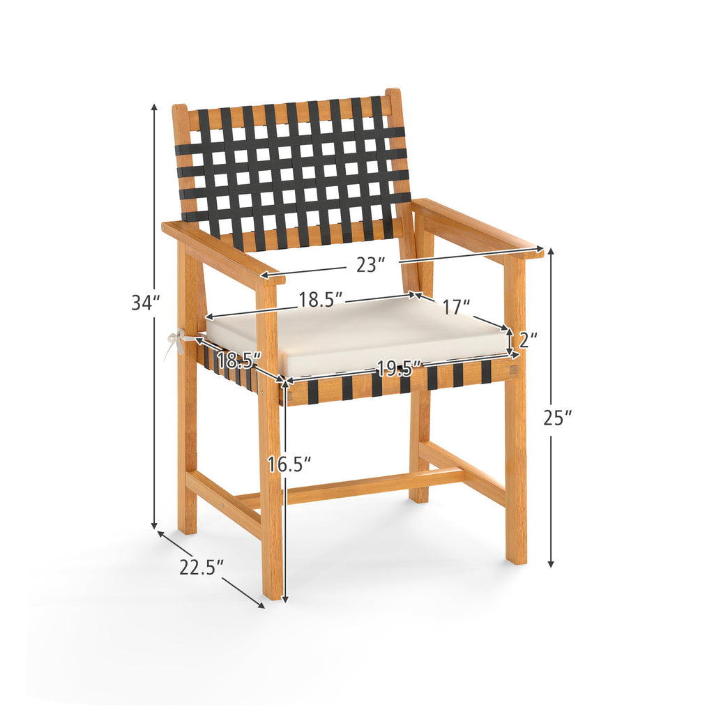Outdoor Wooden Dining Chair Set of 2 with Armrests and Curved Back