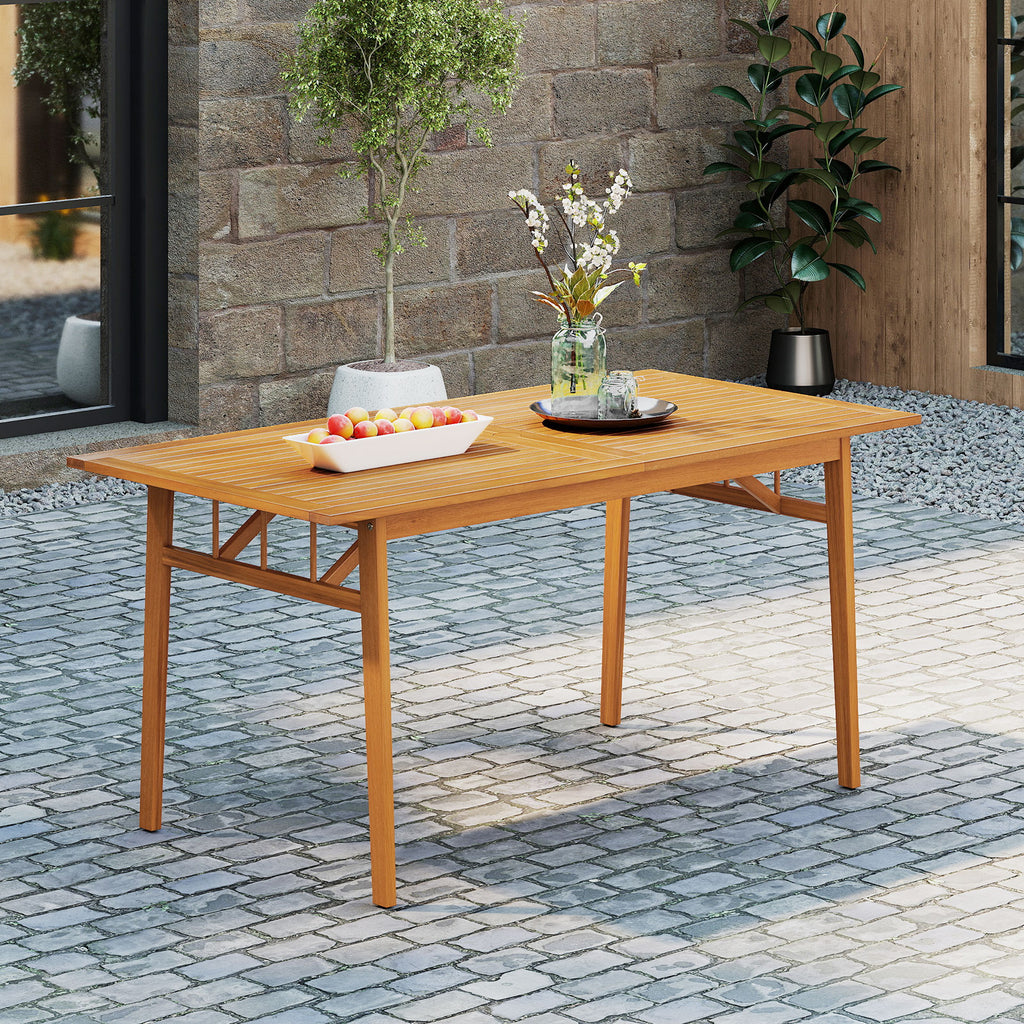 Acacia Wood Outdoor Dining Table with Umbrella Hole – 63" × 32"