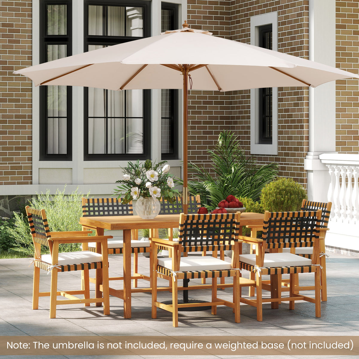 Acacia Wood Outdoor Dining Table with Umbrella Hole – 63" × 32"