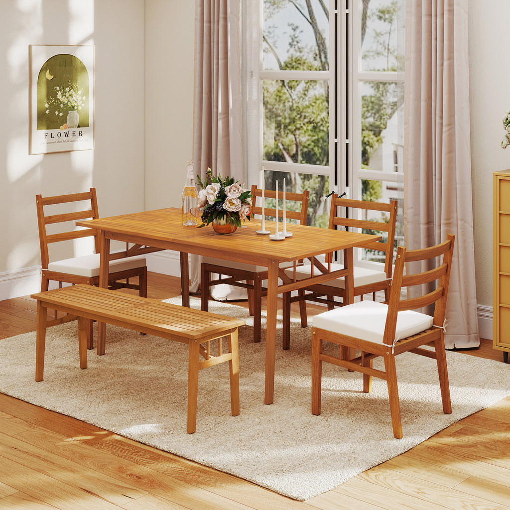 Acacia Wood Outdoor Dining Table with Umbrella Hole – 63" × 32"