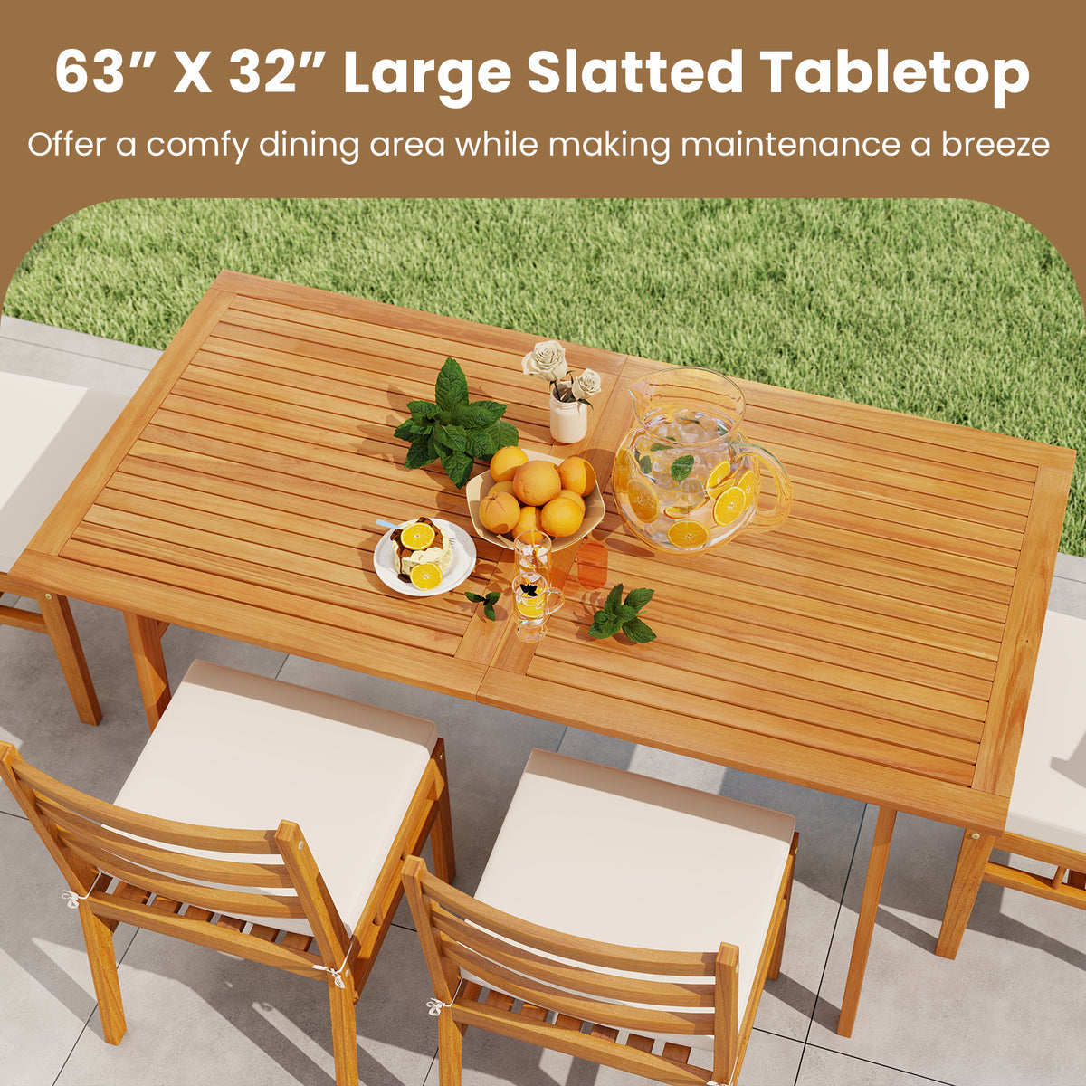 Acacia Wood Outdoor Dining Table with Umbrella Hole – 63" × 32"
