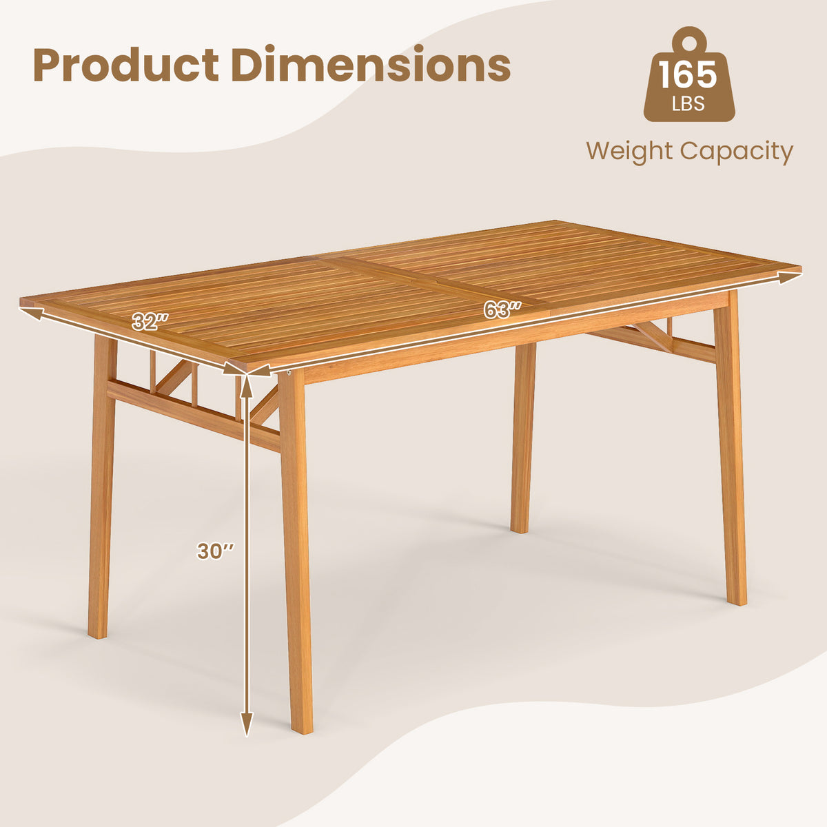 Acacia Wood Outdoor Dining Table with Umbrella Hole – 63" × 32"
