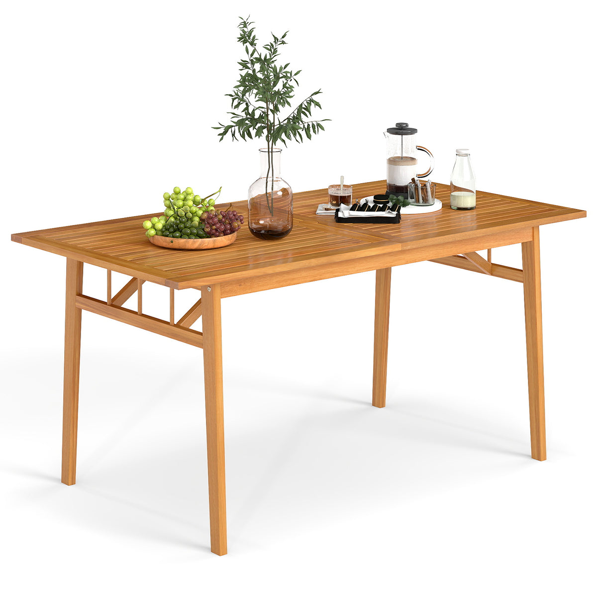 Acacia Wood Outdoor Dining Table with Umbrella Hole – 63" × 32"