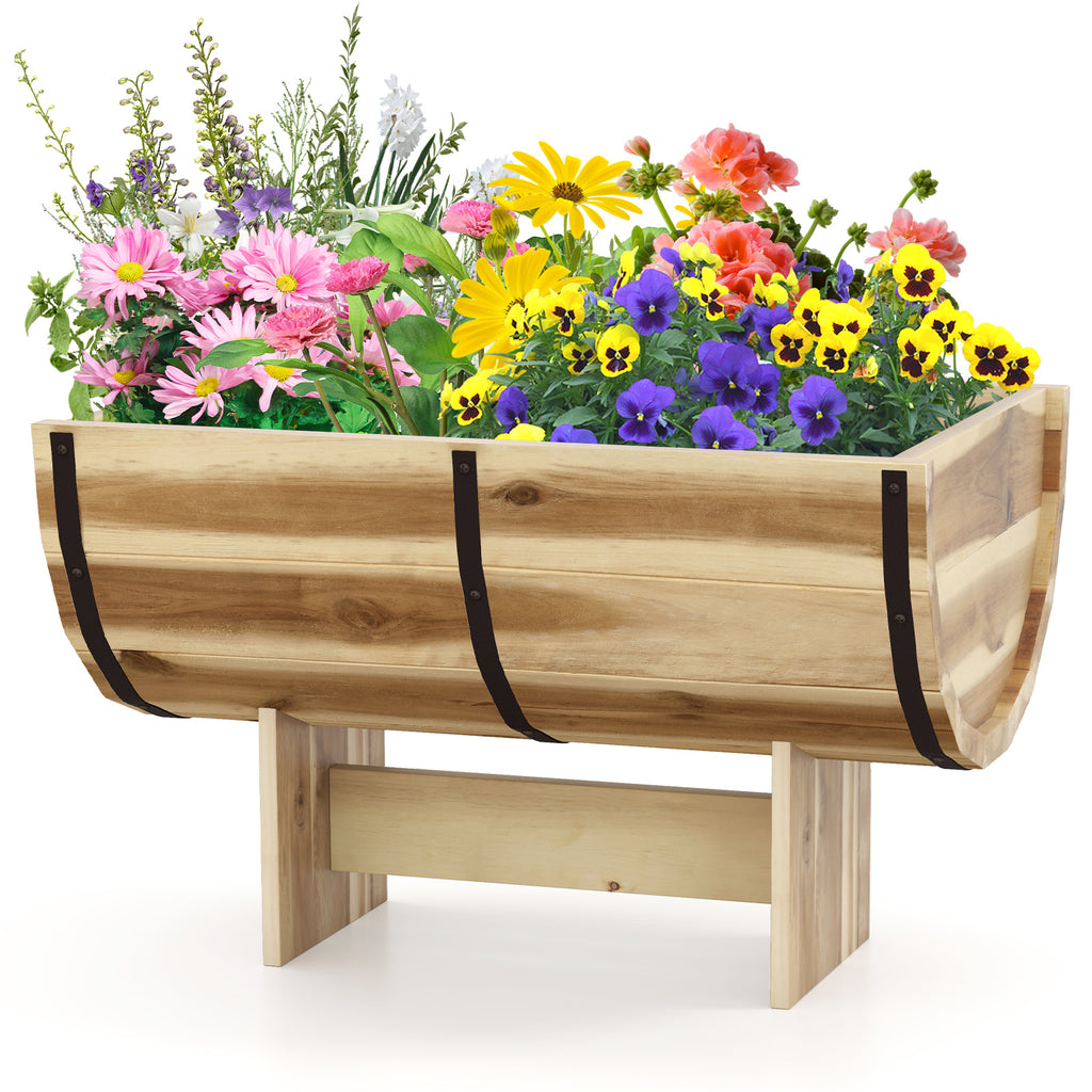 Acacia Wood Planter with Legs – Outdoor Whiskey Barrel