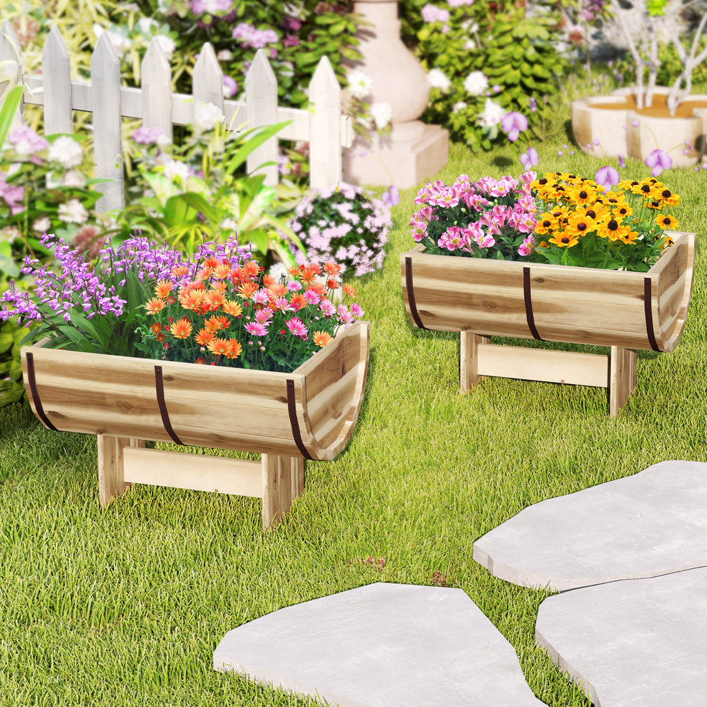 Acacia Wood Planter with Legs – Outdoor Whiskey Barrel