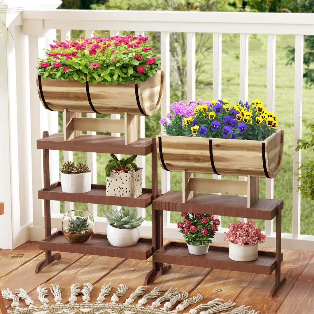 Acacia Wood Planter with Legs – Outdoor Whiskey Barrel
