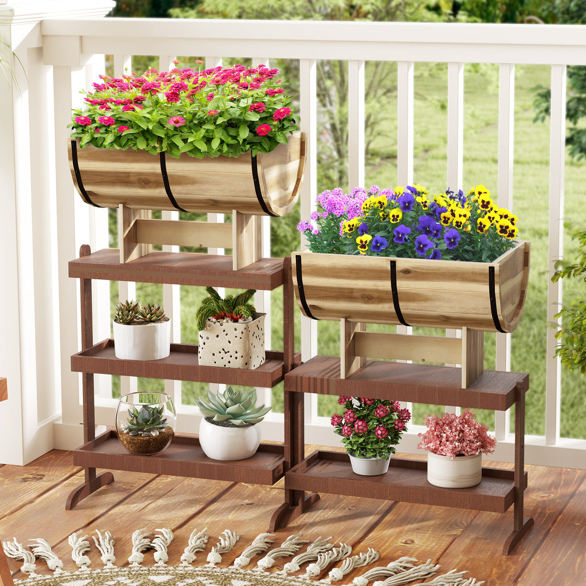 Acacia Wood Planter with Legs – Outdoor Whiskey Barrel