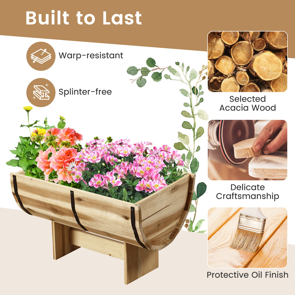 Acacia Wood Planter with Legs – Outdoor Whiskey Barrel