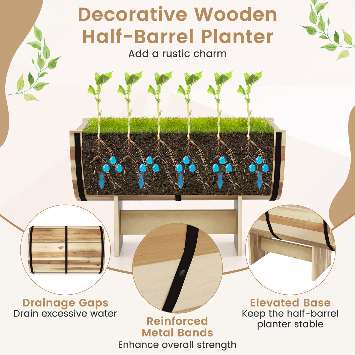 Acacia Wood Planter with Legs – Outdoor Whiskey Barrel