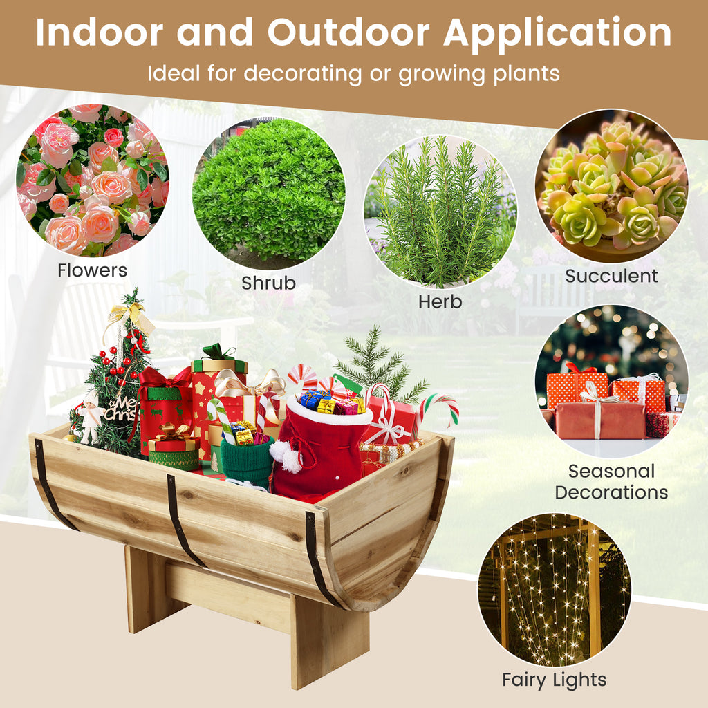 Acacia Wood Planter with Legs – Outdoor Whiskey Barrel