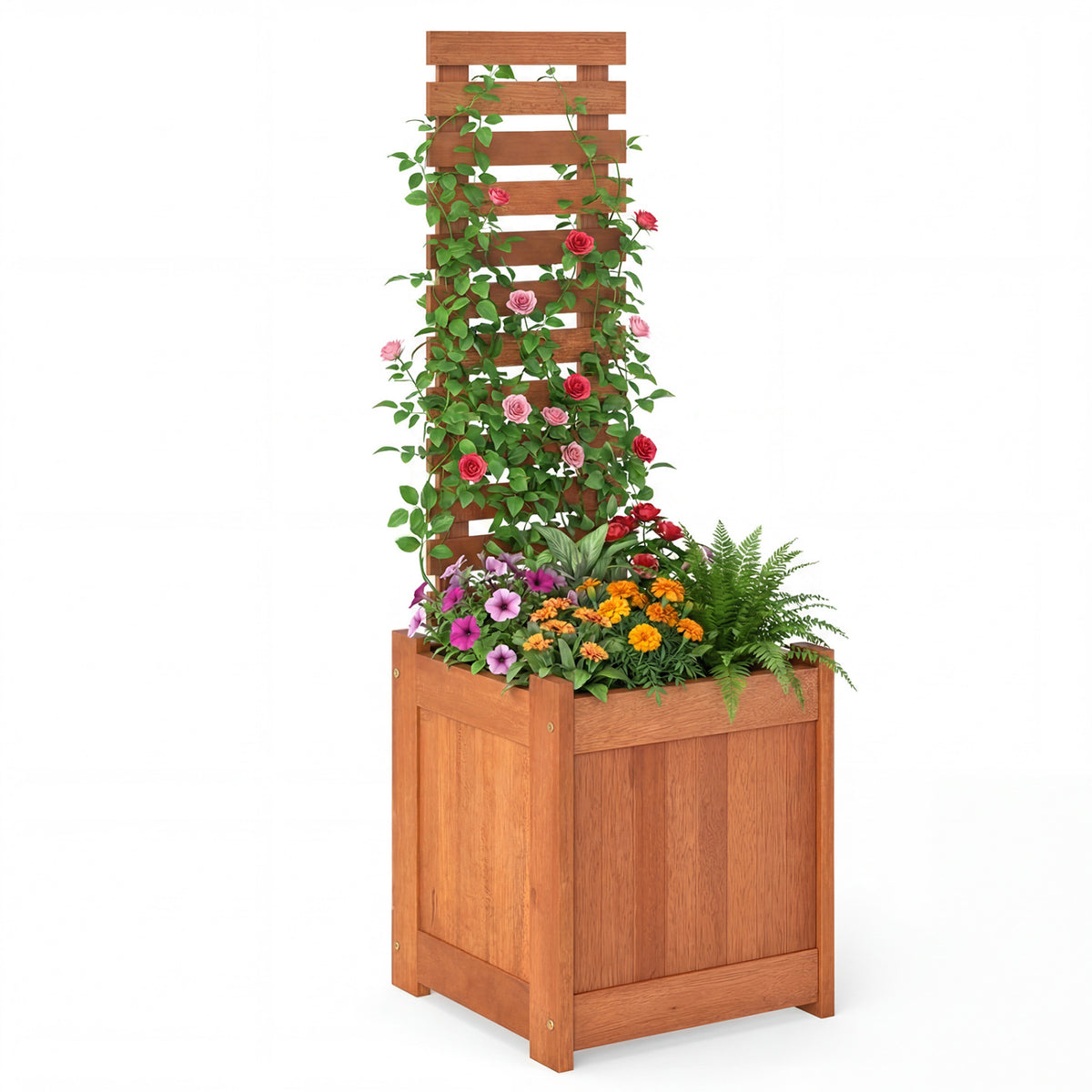 Wooden Raised Garden Bed with Trellis - Intersecting Parallels