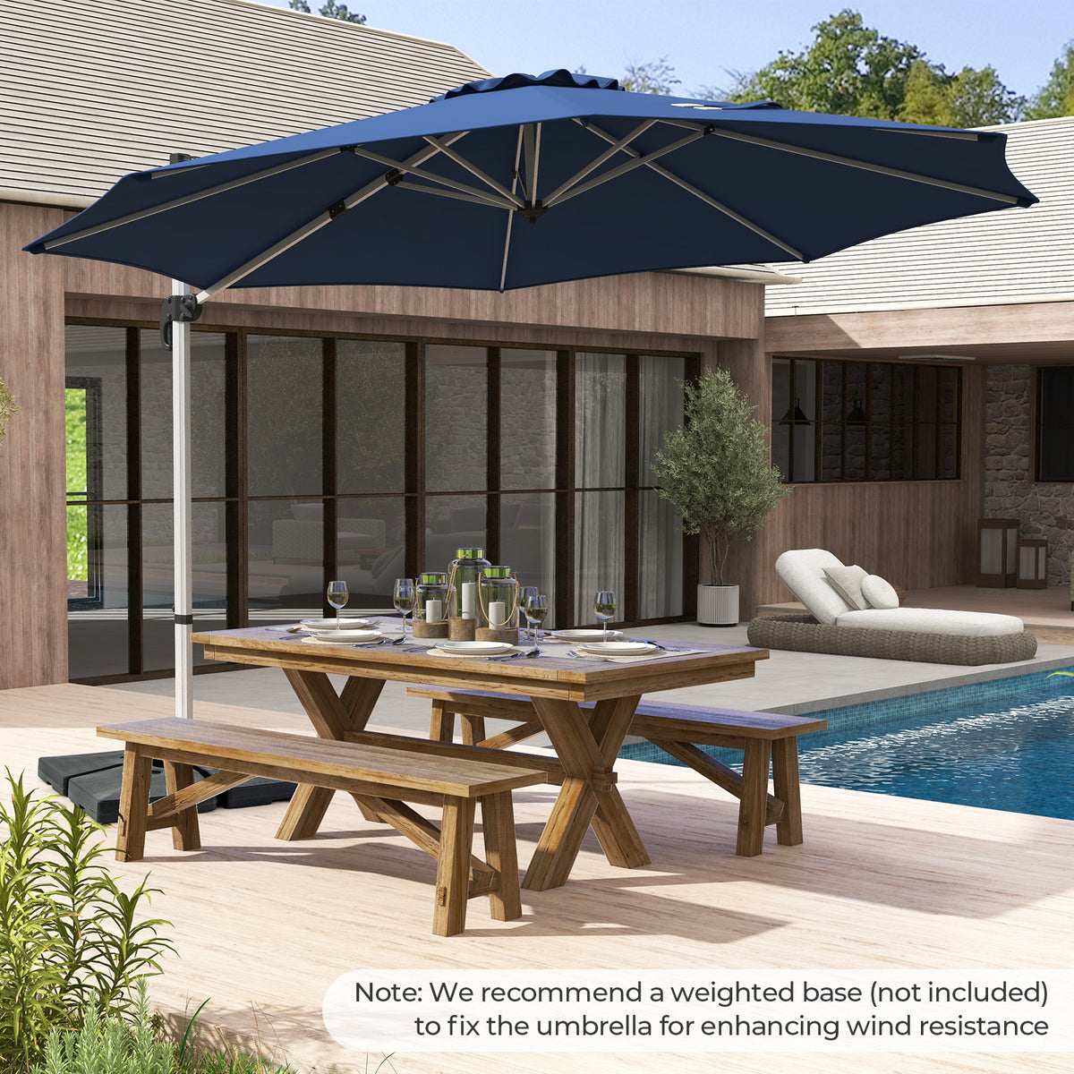11 FT Patio Umbrella with 360° Rotation and 5-Angle Tilt - Navy